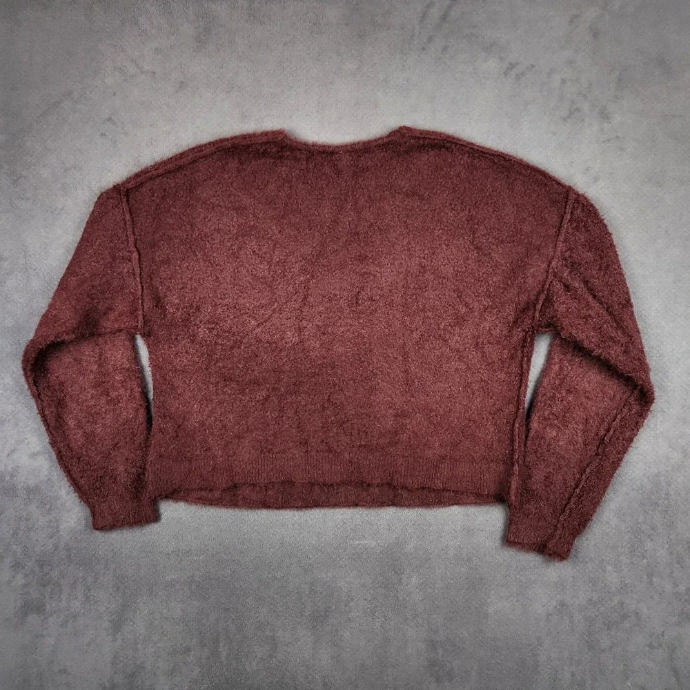 Free People Princess V Sweater Womens Medium Burgundy‎ Fuzzy Oversized Pullover